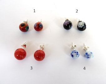 Murano Glass Stud Earrings, Millefiori Earrings, Round Bead Minimalistic Earrings,  Handmade Murano, Murano Jewerly Art