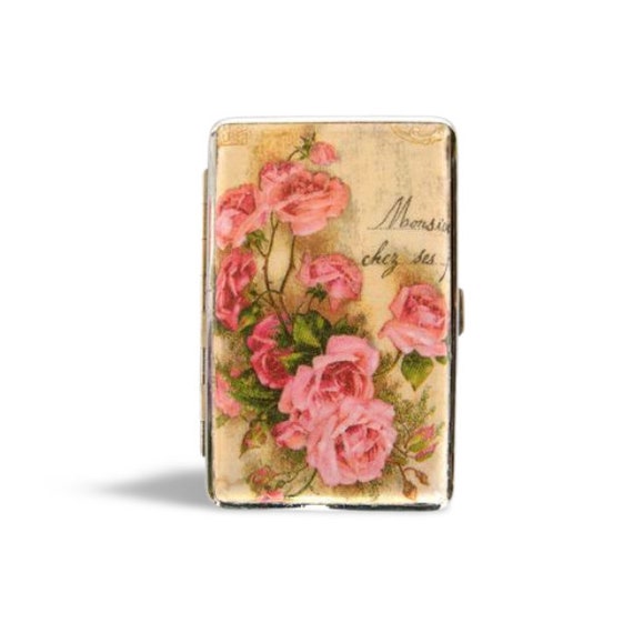 Vintage Roses Slim 100s Cigarrette Case, Business Card Holder, Cigarette  Holder, Credit Card Box, Women Purse, Floral Gift for Her,