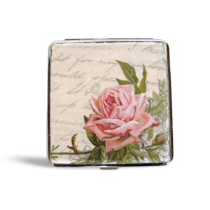 Portasigarette da donna, regalo per fumatori, elegante custodia con rosa, portasigarette king size per lei, custodia vintage per lei, regalo floreale OOAK