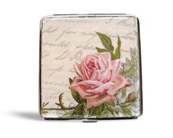 Sigarettendoos voor vrouwen, rokerscadeau, elegante koffer met roos, kingsize sigarettendoos voor haar, vintage koffer voor haar, bloemen OOAK cadeau