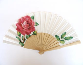 Red Rose Hand Fan, Woman Hand Fan, Spanish fan, Hot Summer Accessory, Trendy Wedding Gift, Scallop Folding Fan, Fashion Hand Fan, Abanico