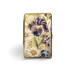Portasigarette sottile Blue Iris and daisy 100's, porta biglietti da visita, regalo per fumatori, regalo elegante per lei, porta carte di credito, borsa a mano