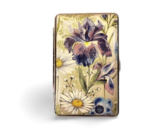 Blue Iris Slim 100s Cigarrette Case, Floral Box, Business Card Case, Gift for Smokers, Elegant Gift for Her, Credit Card Case, Bag Purse