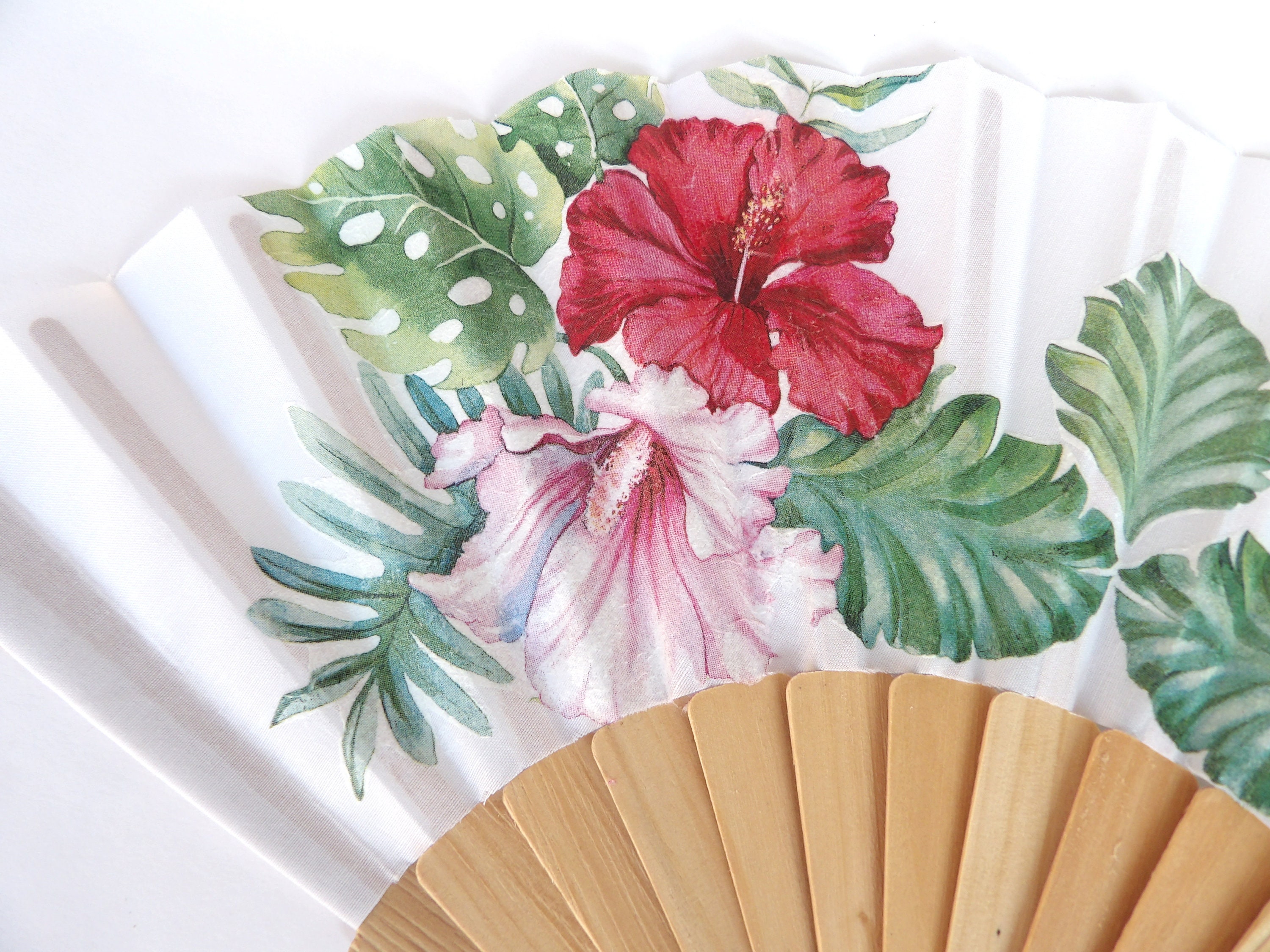 Hibiscus Flowers Hand Fan, Floral Holding Fan, Evening or