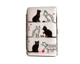 Étui à cigarettes pour amoureux des chats, boîte à cigarettes mince années 100, motif noir et blanc, motif animalier, étui pour cartes de visite, cadeau élégant pour elle