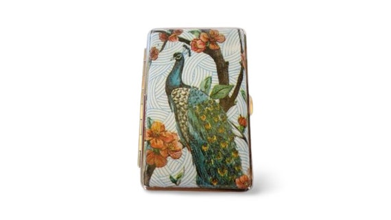 Peacock Cigarrette Case, 100's Slim Cigarette Box, Birds and Floral  Pattern, Credit Card Case, Business Card Case, Elegant Gift for Her