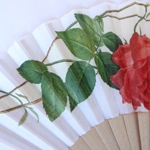 Elegant Hand Fan, Red Roses holding fan, japanese fan, party accessory, wedding flavor, contemporary fan, floral pattern complement, image 4