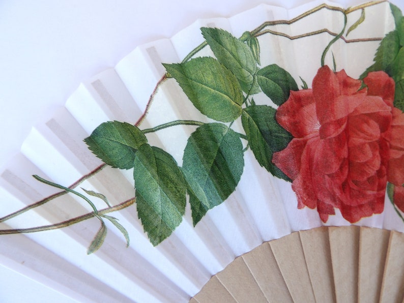 Elegant Hand Fan, Red Roses holding fan, japanese fan, party accessory, wedding flavor, contemporary fan, floral pattern complement, image 4