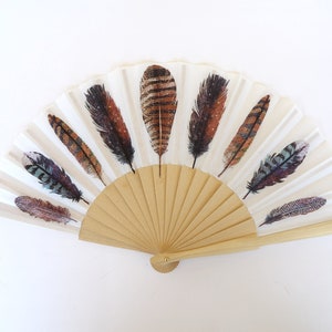 Leque de mão de penas, leque de pássaros, leque de mão, leque de mão japonês, acessório de festa de verão, lembrancinha de casamento, leque contemporâneo