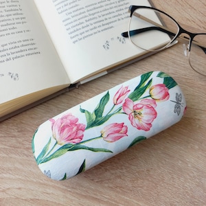 Estuche para anteojos con tulipanes, estuche rígido portátil para anteojos, protector floral para anteojos, adorable caja para anteojos, estuche para anteojos de lectura