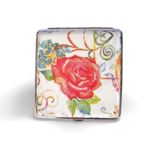 floral cigarette case Design Single Sided for Kings and 100s UNCOMMON Vintage Musical Powder Compact,