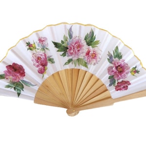 Handfächer Fächer mit Pfingstrosen, Handfächer Fächer, Hochzeitsfächer, Hochzeitsfächer, Geschenk für Brautmutter