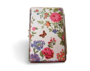 Flower cigarette case, slim cigarette box, business card case, gift for her, gift for smokers, doble sided case, credit card case, OOAK gift