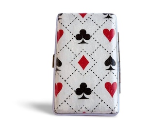 Cigarrette case with poker cards, 100's slim cigarette box, Playing card pattern, business card case, elegant gift for him or her