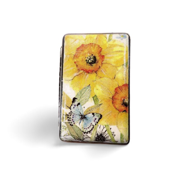 Daffodil Cigarrette Case, 100s Slim Cigarette Box, Butterfly Card Case, Floral Pattern Box, Business Card Case, Elegant Gift for Her