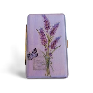 Portasigarette Slim 100's con lavanda, scatola floreale, porta biglietti da visita, regalo per fumatori, regalo per lei, porta carte di credito, borsa a mano