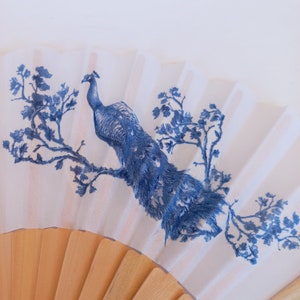 Blue Royal Peacock Hand Fan, Floral Holding Fan, Blue Wedding Accessory, Spanish Hand Fan, Something blue for bride, gift for bridesmade image 9