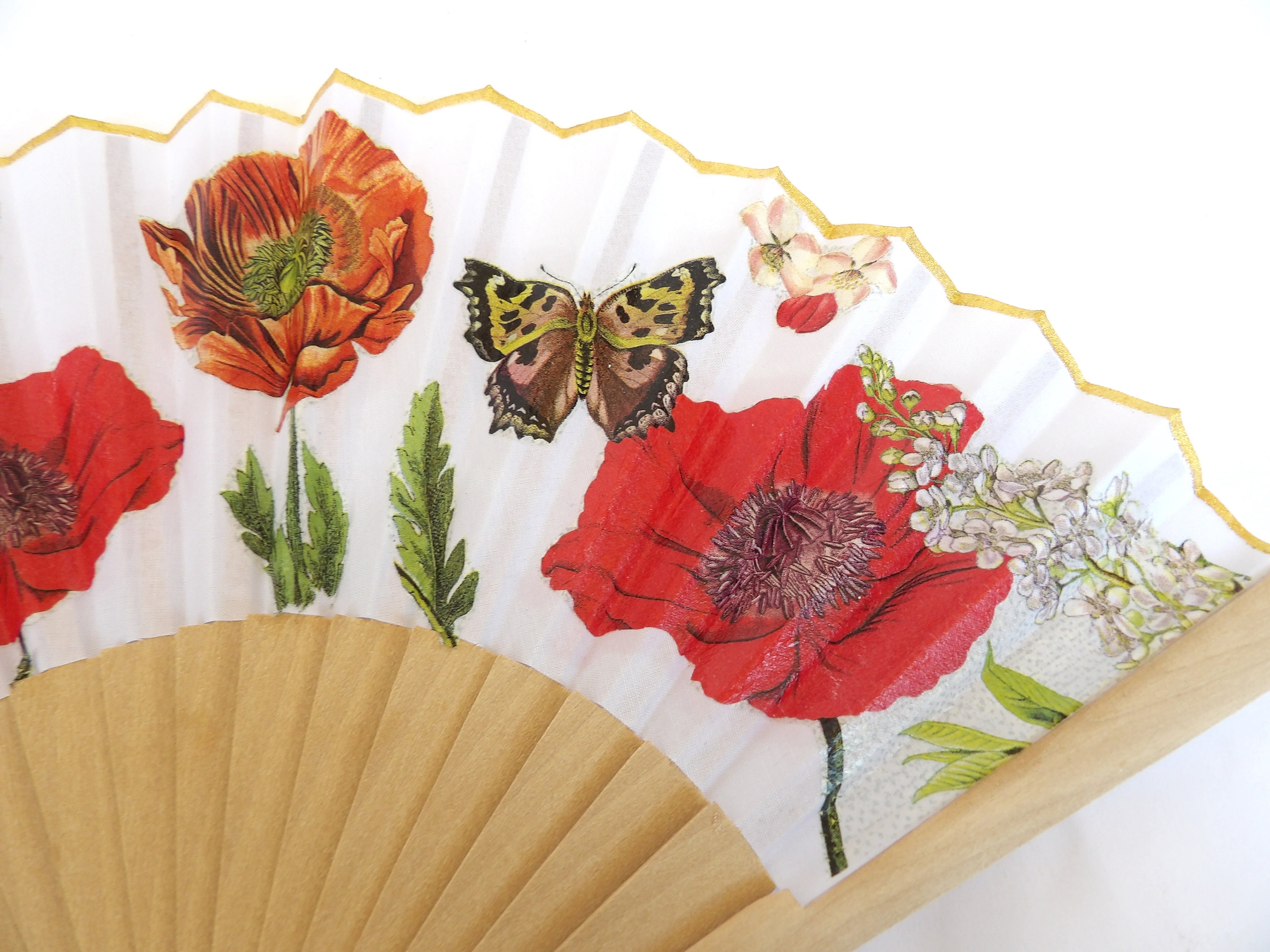 Hand Fan With Poppy Flower , Red Wild Poppy Folding Fan 