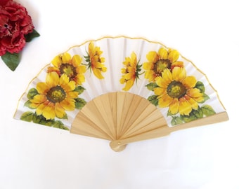 Sunflowers Hand Fan, Floral Folding Fan, Wedding Hand Fan, Scllop Handheld fan, Bride Hand Fan, Summer Accessory, Gift for Her