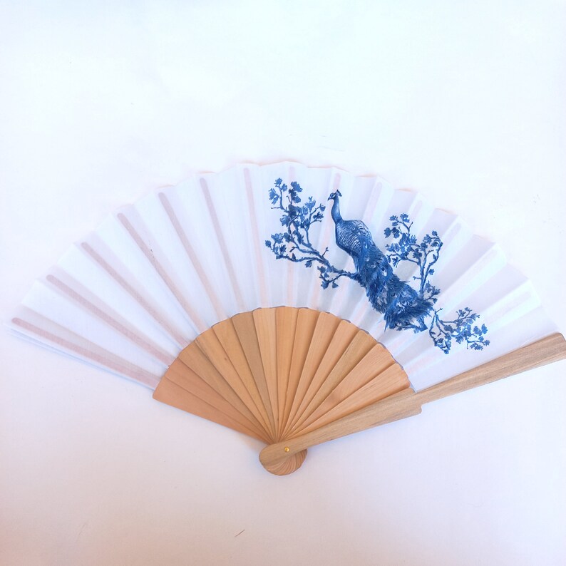 Blue Royal Peacock Hand Fan, Floral Holding Fan, Blue Wedding Accessory, Spanish Hand Fan, Something blue for bride, gift for bridesmade image 8