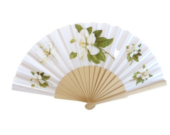 Magnolia Hand Fan, Floral Holding Fan, Wedding Gift, Bride Accessory, Symbol of Dignity & Perseverance, Gift for Plant lovers, Botanical Fan