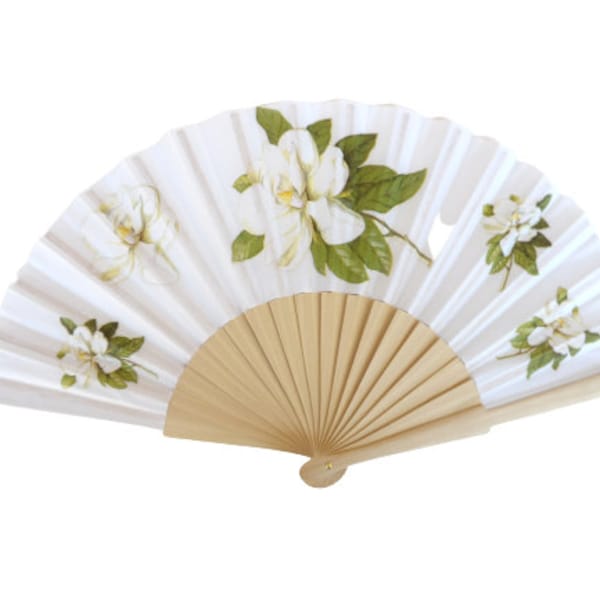 Magnolia Hand Fan, Floral Holding Fan, Wedding Gift, Bride Accessory, Symbol of Dignity & Perseverance, Gift for Plant lovers, Botanical Fan
