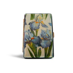 Sigarettenkoker 100's met blauwe iris, visitekaartjeshouder, sigarettenhouder voor vrouw, creditcarddoos, cadeau voor rokers, clutch case