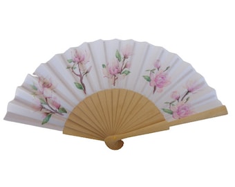 Magnolia Hand Fan, Floral Holding Fan, Wedding Gift, Bride Accessory, Symbol of Dignity & Perseverance, Gift for Plant lovers, Botanical Fan