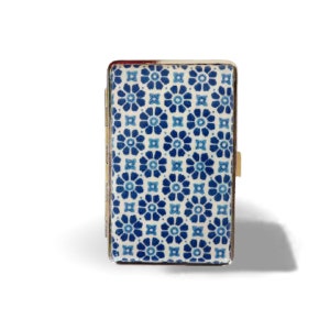 Estuche para cigarrillos con diseño de azulejos mediterráneos, caja delgada para 100 cigarrillos, diseño azul y blanco, diseño floral, estuche para tarjetas de visita, regalo elegante para ella