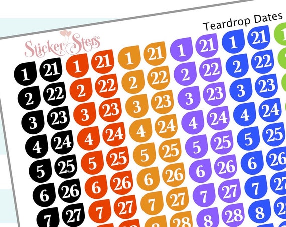 Teardrop Dates (6 months) | F141 Planner Stickers