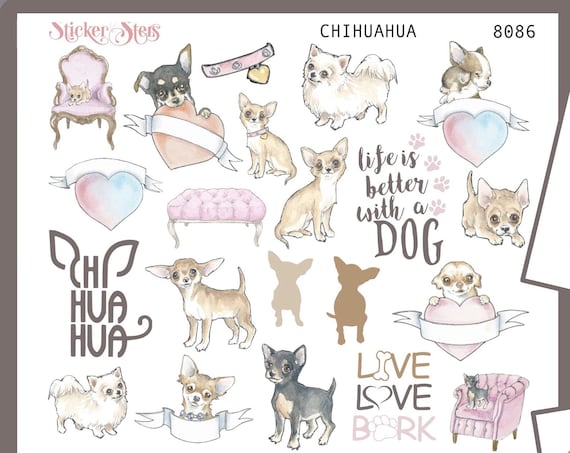 Chihuahua | 8086 4 Page Complete canine care stickers for all planners, Cute and Functional