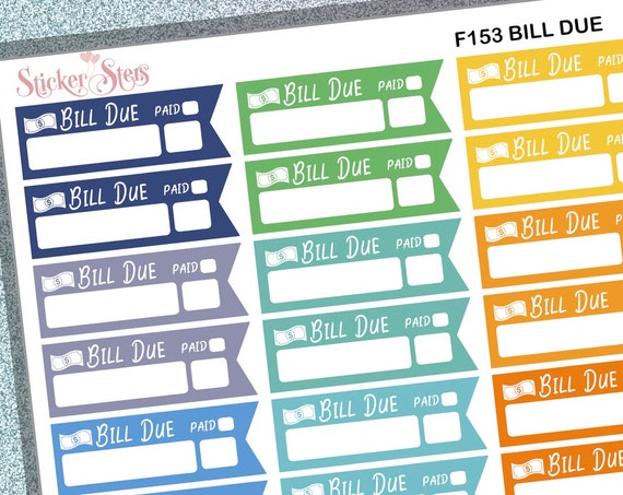 Bills Due 39 Individual Sticker Reminders | F153 Planner Stickers