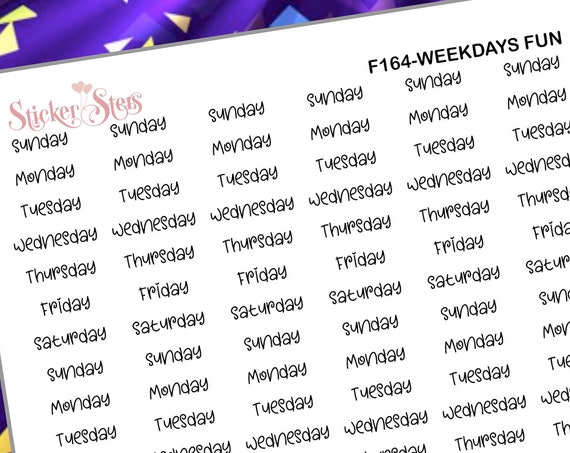 Weekdays Fun Font | F164 Planner Stickers