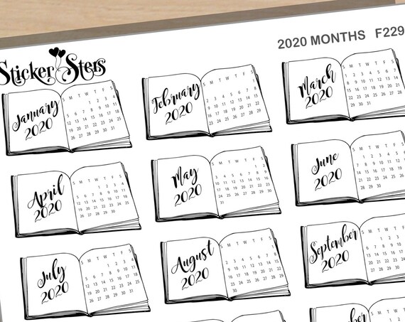 Calendar Months Book Foil Option Available | F229 Planner Stickers