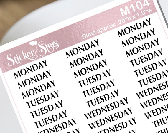 Days of the Week Small Sheet Planner Stickers Set Cute and Functional made for all Planners