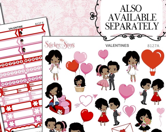 Valentine Planner Stickers Kit | 8127 African American