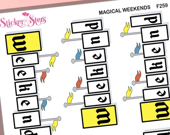 Magical Weekends 6 Large 3" wide Stickers Plus 3 Small Stickers | F259 Planner Stickers