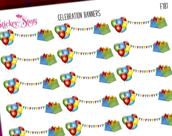 Celebration Party Banner Reminders Cute Headers | F181 Planner Stickers