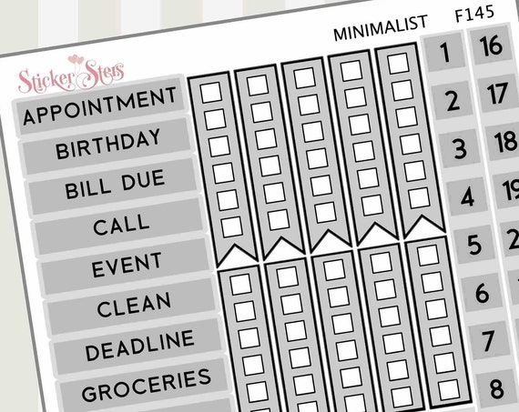 Gray Minimalist | F145 Planner Stickers
