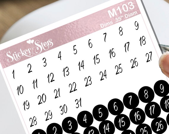 Dates Numbered 1-31 Small Sheet Planner Stickers Set Cute and Functional made for all Planners