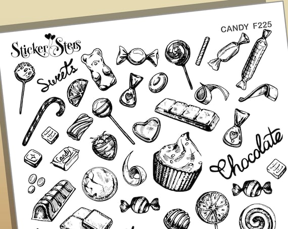 Candy Sweets Chocolate Lollipops Dulce Foil Option Available | F225 Planner Stickers
