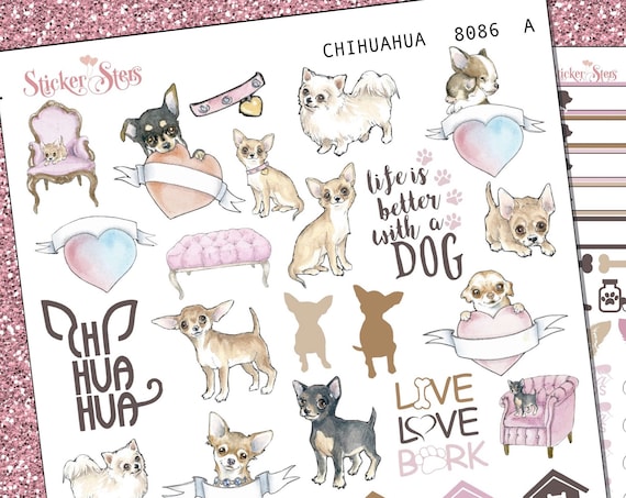 Chihuahua Dog Puppy Fur Baby | 8086 Complete canine care stickers for all planners, Cute and Functional