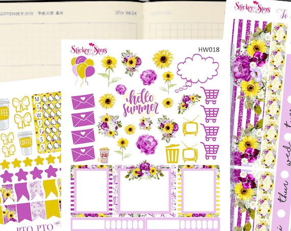 Hello Summer Sunflowers Slim Planner Stickers Mini Kit | HW017
