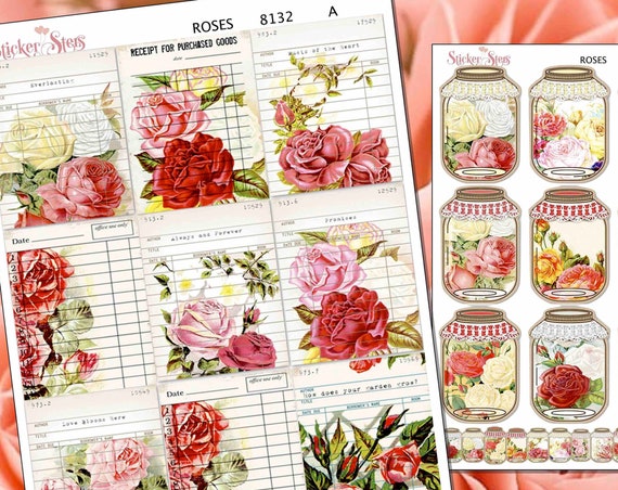 Roses Card Catalog Reminder Cute Mason Jars Planner Stickers Stickers Mini Kit | 8132