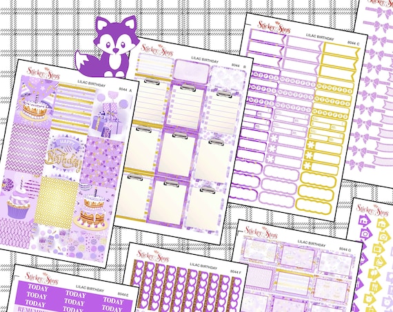 Happy Birthday Lavender Purple Gold Color Kit Planner Stickers Set | 8044