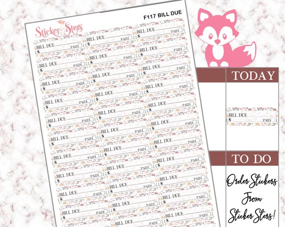 Bill Due | F117 Planner Stickers