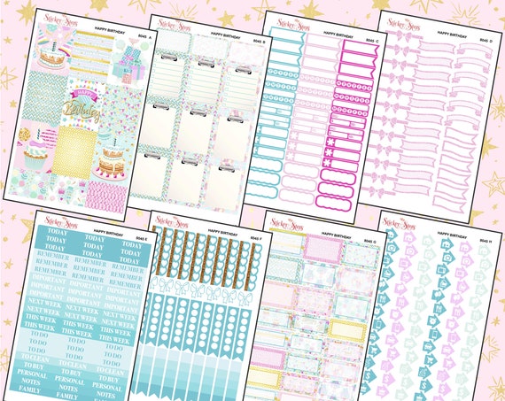 Happy Birthday Pastel Color Kit Planner Stickers Set | 8045