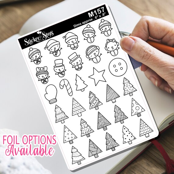 Cute Christmas Winter Trees Snowman Tiny Sticker Foil Option Available | M157