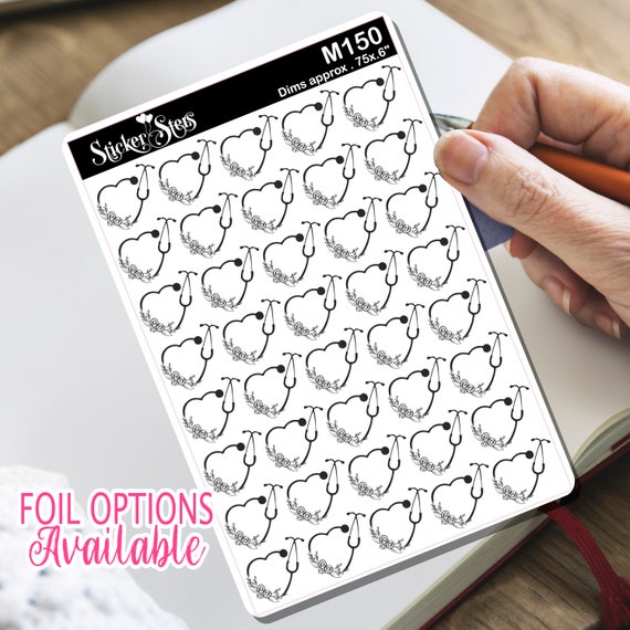 Heart Stethoscope Nurse Doctor Sticker Foil Option Available | M150