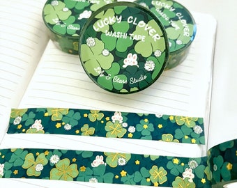Four Leaf Clover Washi Tape • Gold Foil Lucky Bunny (15mm x 10m)